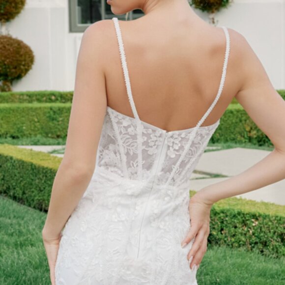 New Floral lace Embellished White Bridal Dress w/ Sweetheart Neck NX JE1014L - Picture 10 of 11